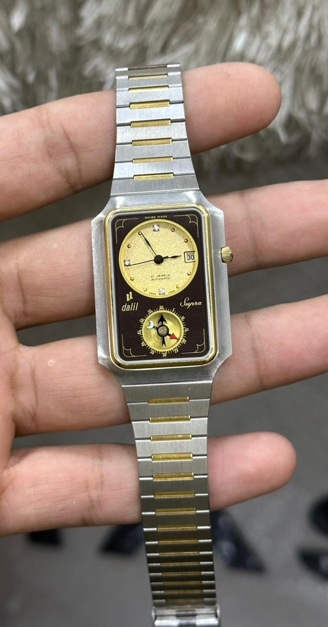 Rare Dalil Supra Automatic 21 Jewels Golden Dial Swiss Made Watch For Mens