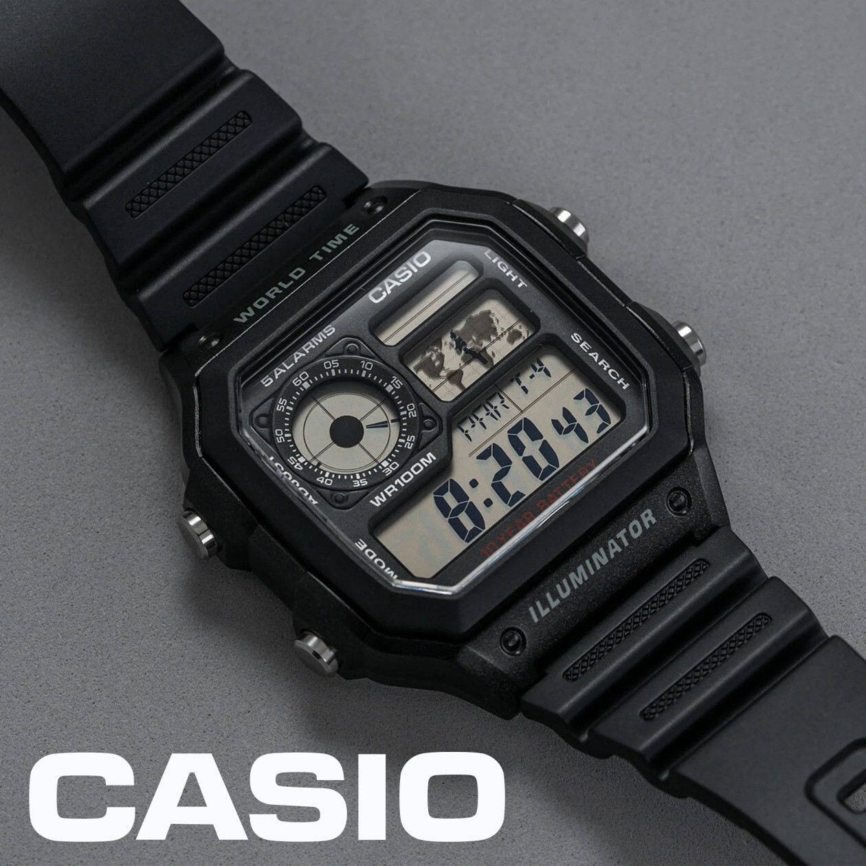 CASIO ROYALE AE-1200WH-1A World Time Digital Watch 100m (10ATM)