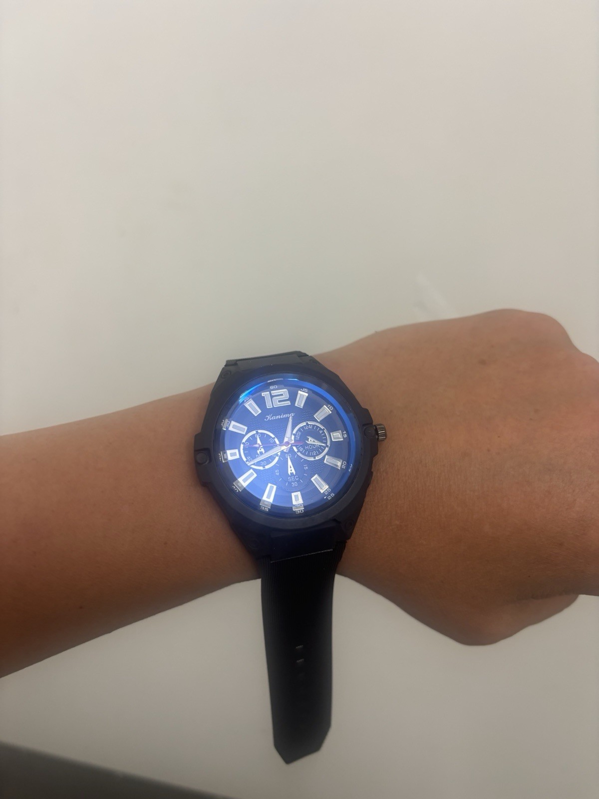 Xenning Chronograph Quartz Wristwatch Blue Dial Black Rubber Strap 48mm 3ATM