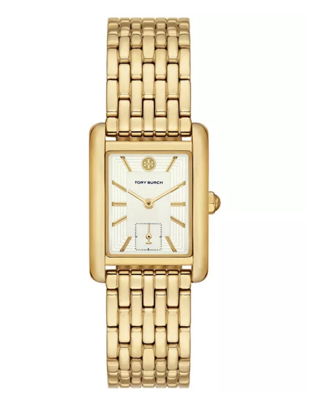 Tory Burch Rectangle Quartz Analog Watch Gold-Tone Bracelet White Dial Box