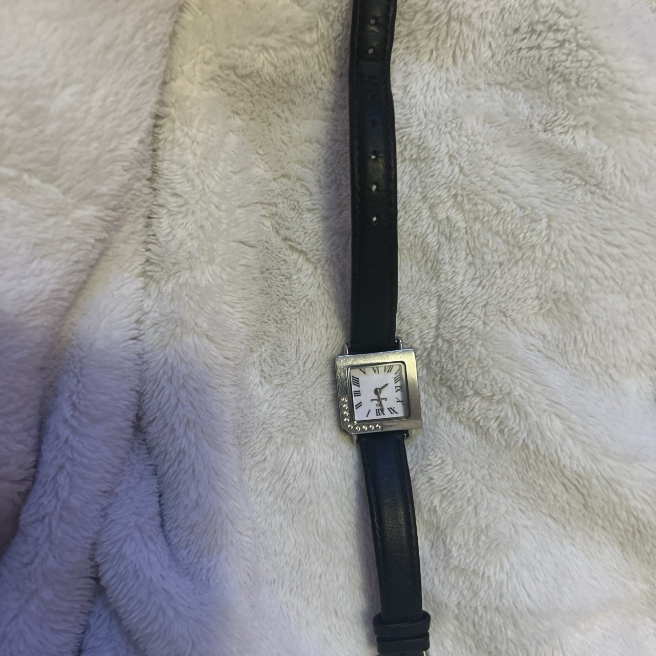 Lucien Piccard Square Stainless Steel Watch Black Leather Sapphire – not running