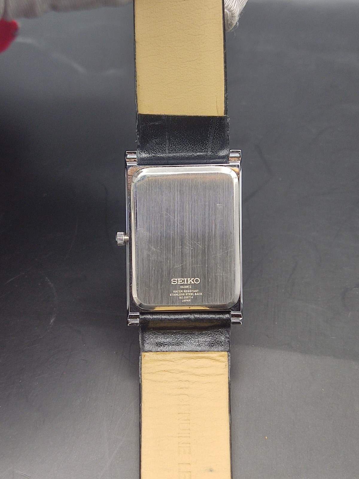 Vintage Refurbished Seiko Quartz Rectangular Green Dial Faux Leather Strap