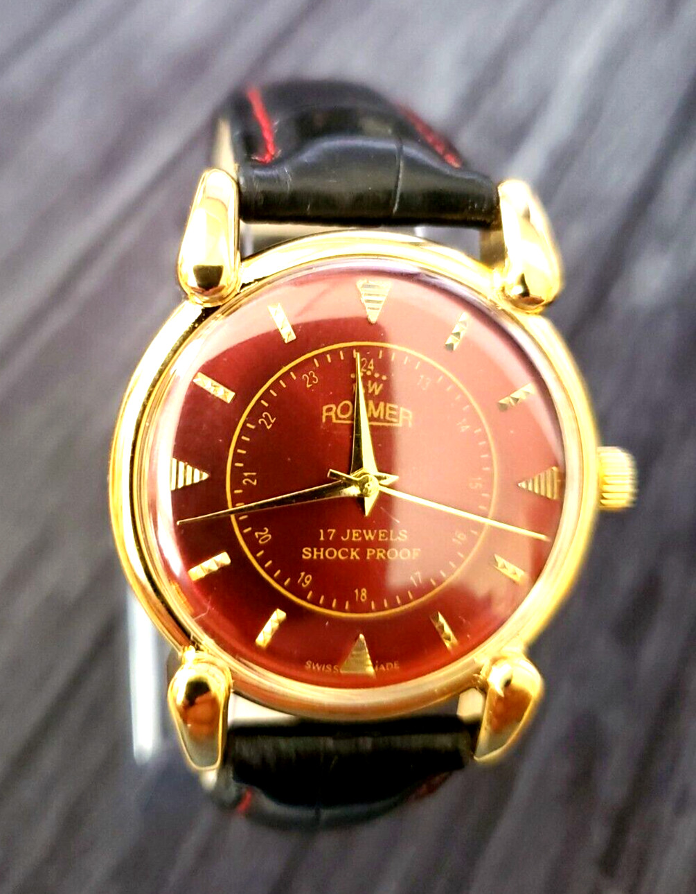 RARE Roamer Brevete Dauphine Swiss Mens Mechanical Watch RED Satin Dial Serviced