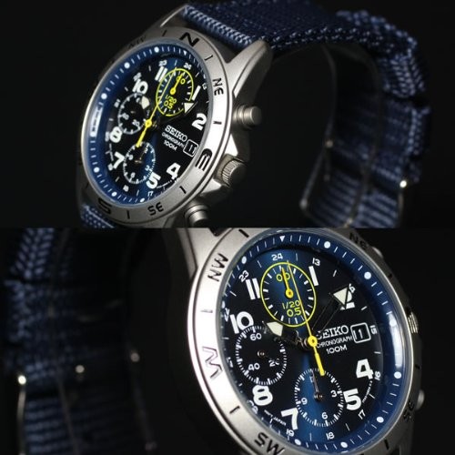 Seiko Chronograph SND379R Blue Dial Stailess Steel Quartz Men Watch NEW