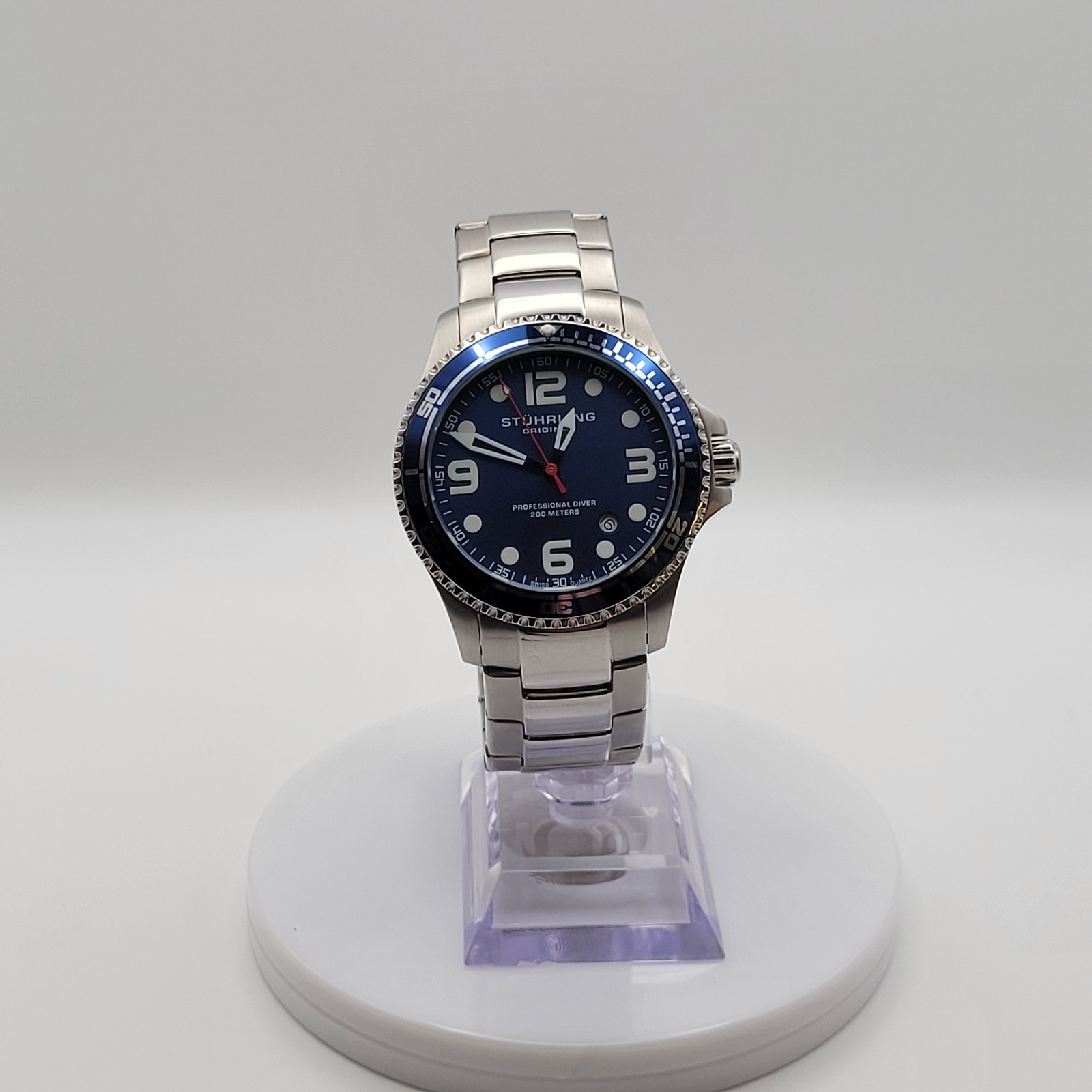 Stuhrling Original Professional Diver Watch Blue Dial Stainless Steel 200M