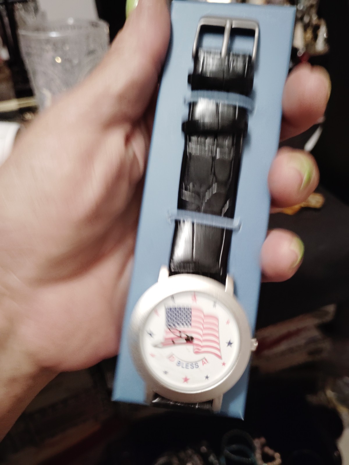 Avon Land That I Love Patriotic Quartz Watch 25mm Black Leather Strap w/ Box