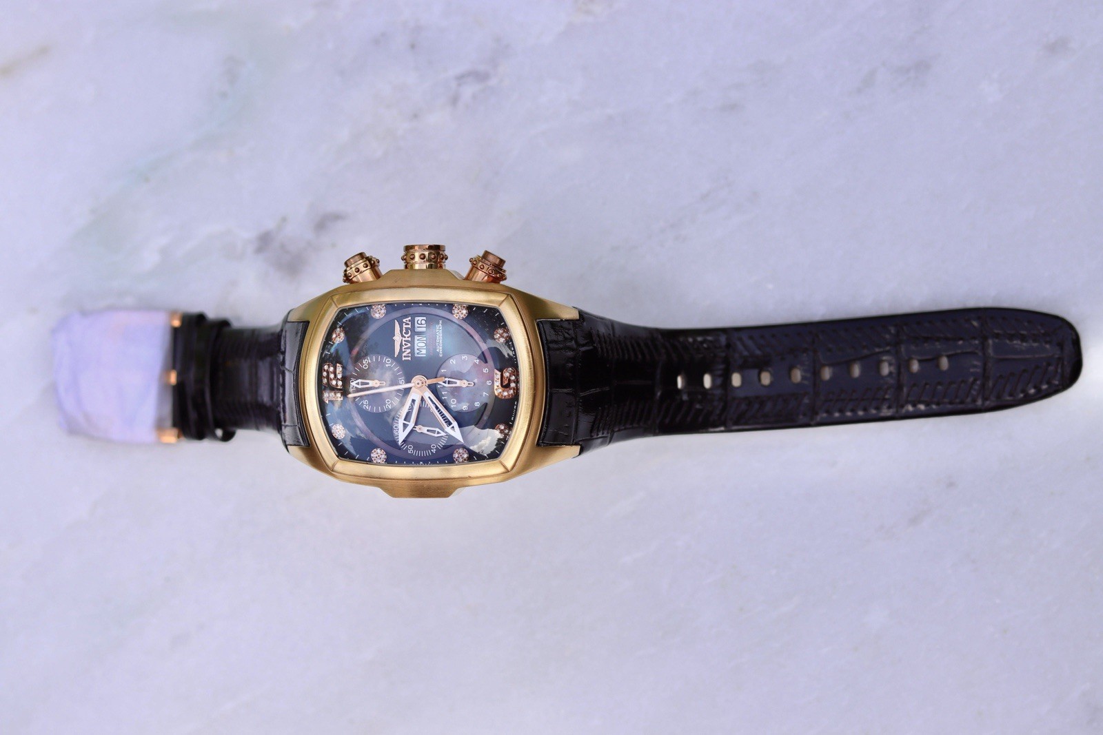 Invicta Lupah 0514 Men Swiss Automatic Chronograph 14K Rose Gold Plated, Diamond