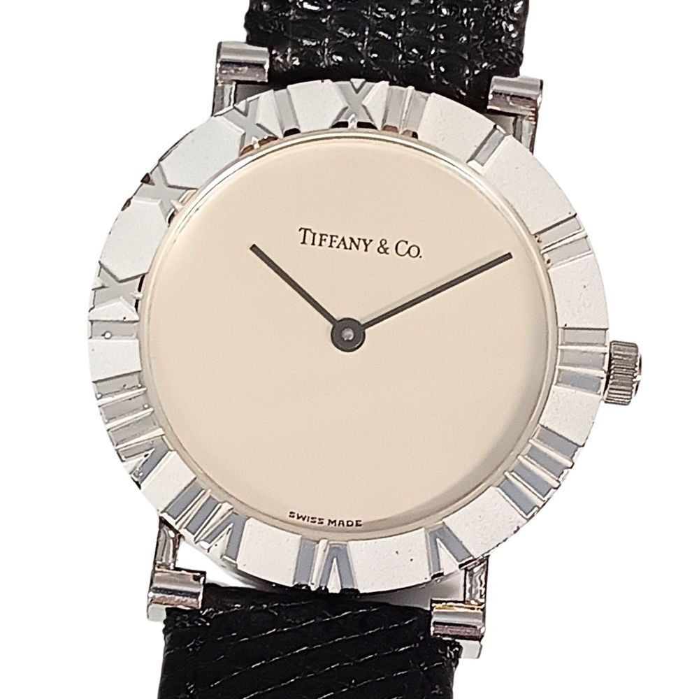 TIFFANY & CO. Atlas M0640 Quartz SV925 Sterling Silver Leather Men’s Watch