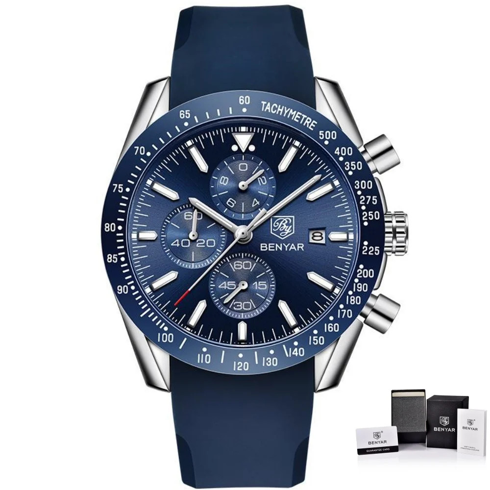 BENYAR BY-5140 Men’S Quartz Watch Alloy Case Silicone Strap Fashion Casual 3Bar