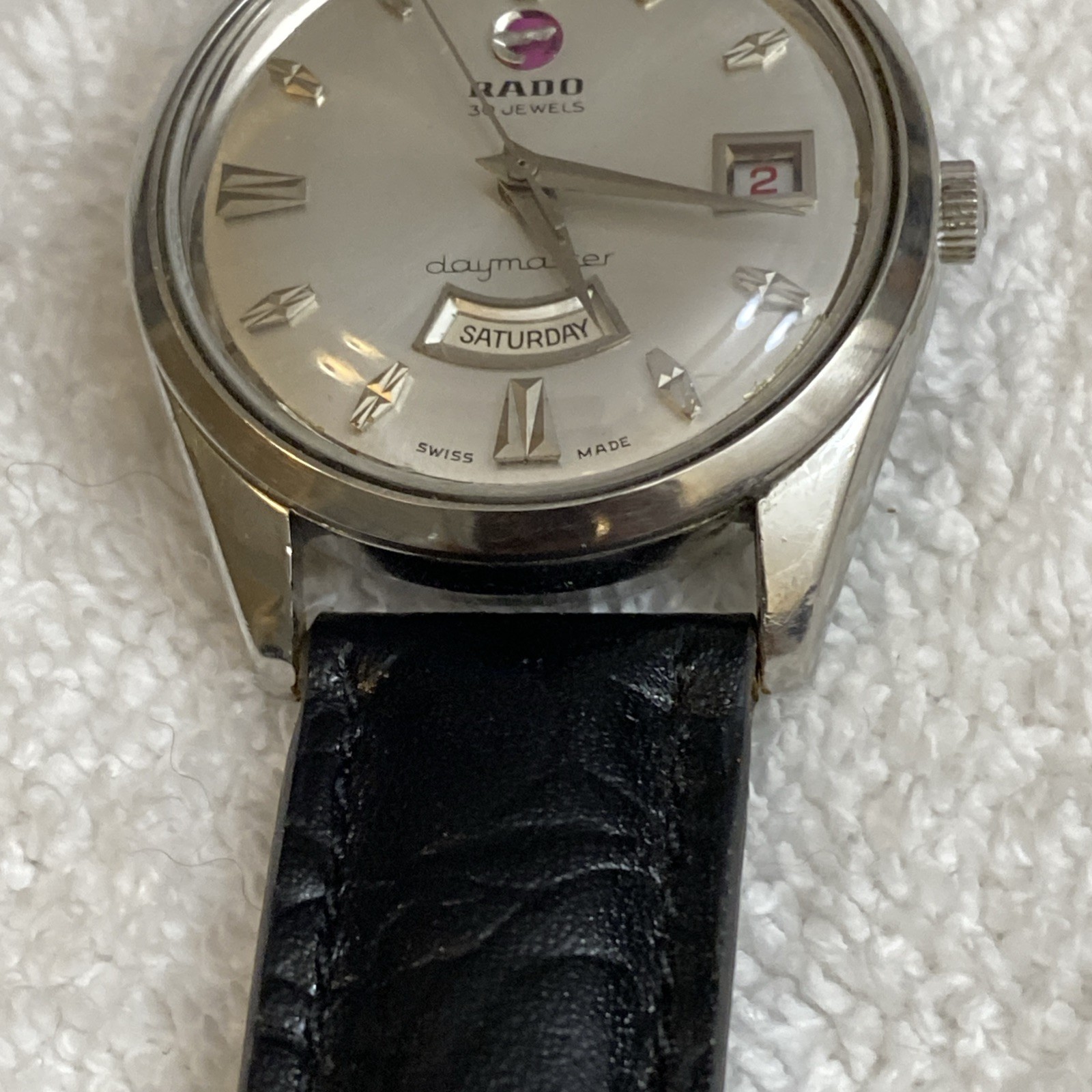 ***Vintage Rare Swiss Rado Men Wristwatch Daymaster 30 Stainless Steel Date Days