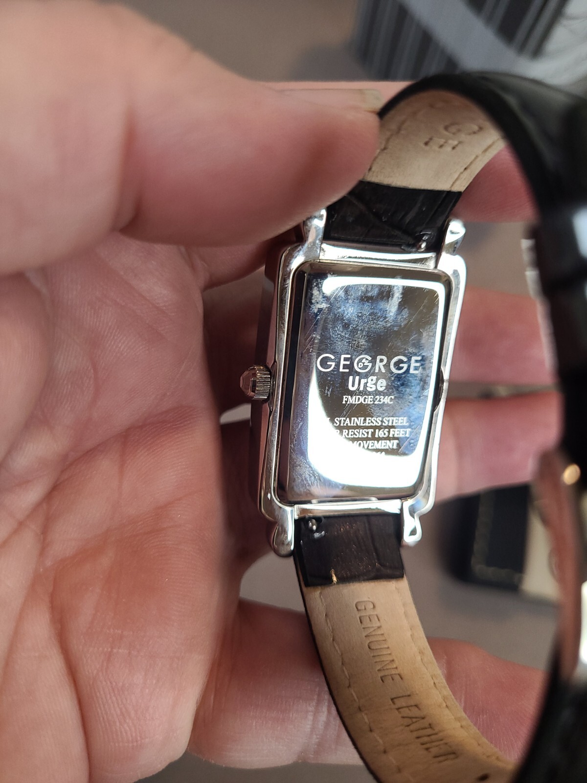 Women’s Fashion Watch-George – Ivory Face w/Crystal Accents Black Leather Band