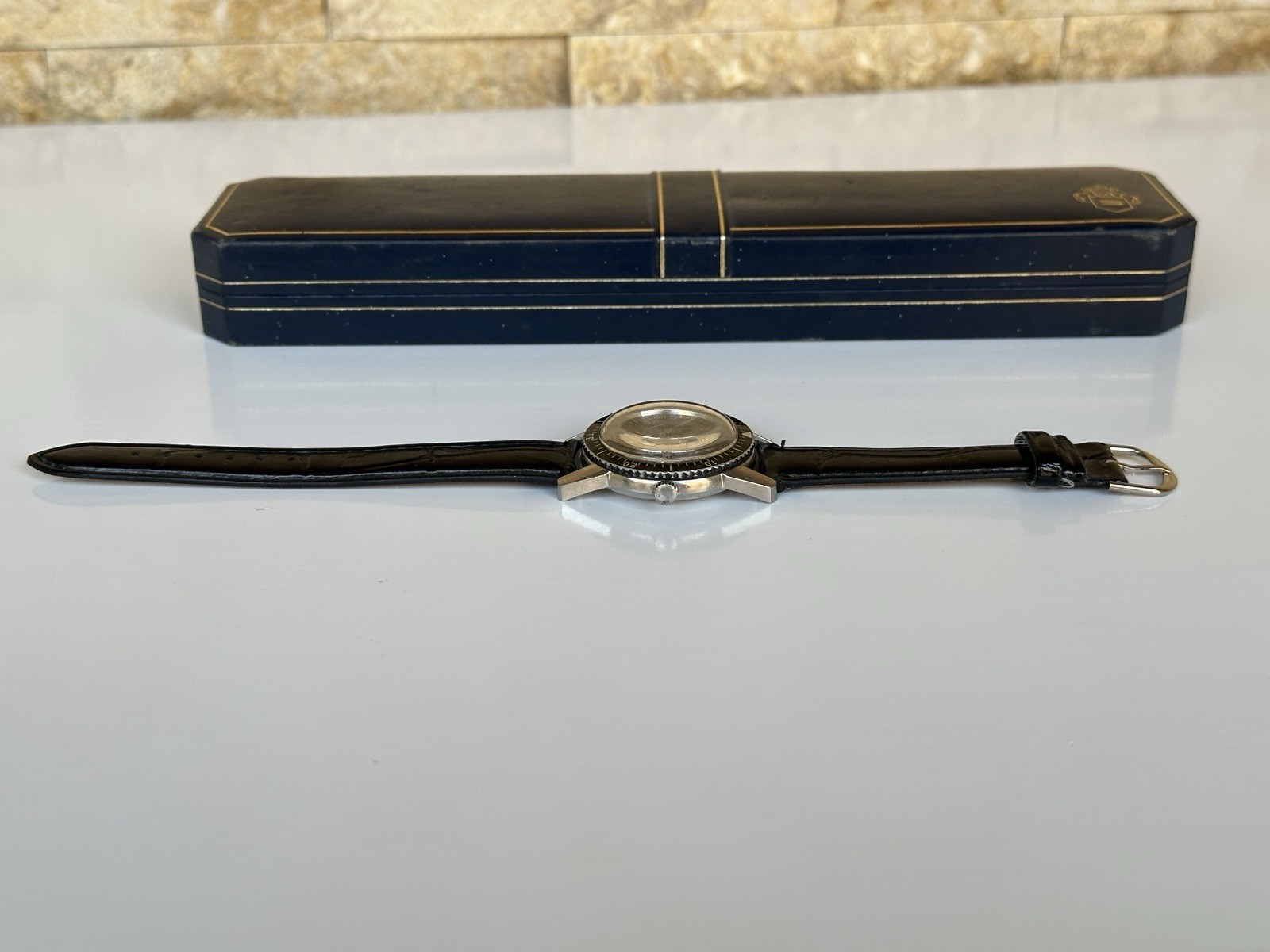Rare Vintage Sandoz Automatic Skin Diver Watch 25 Jewels 37mm Boxed Black Date