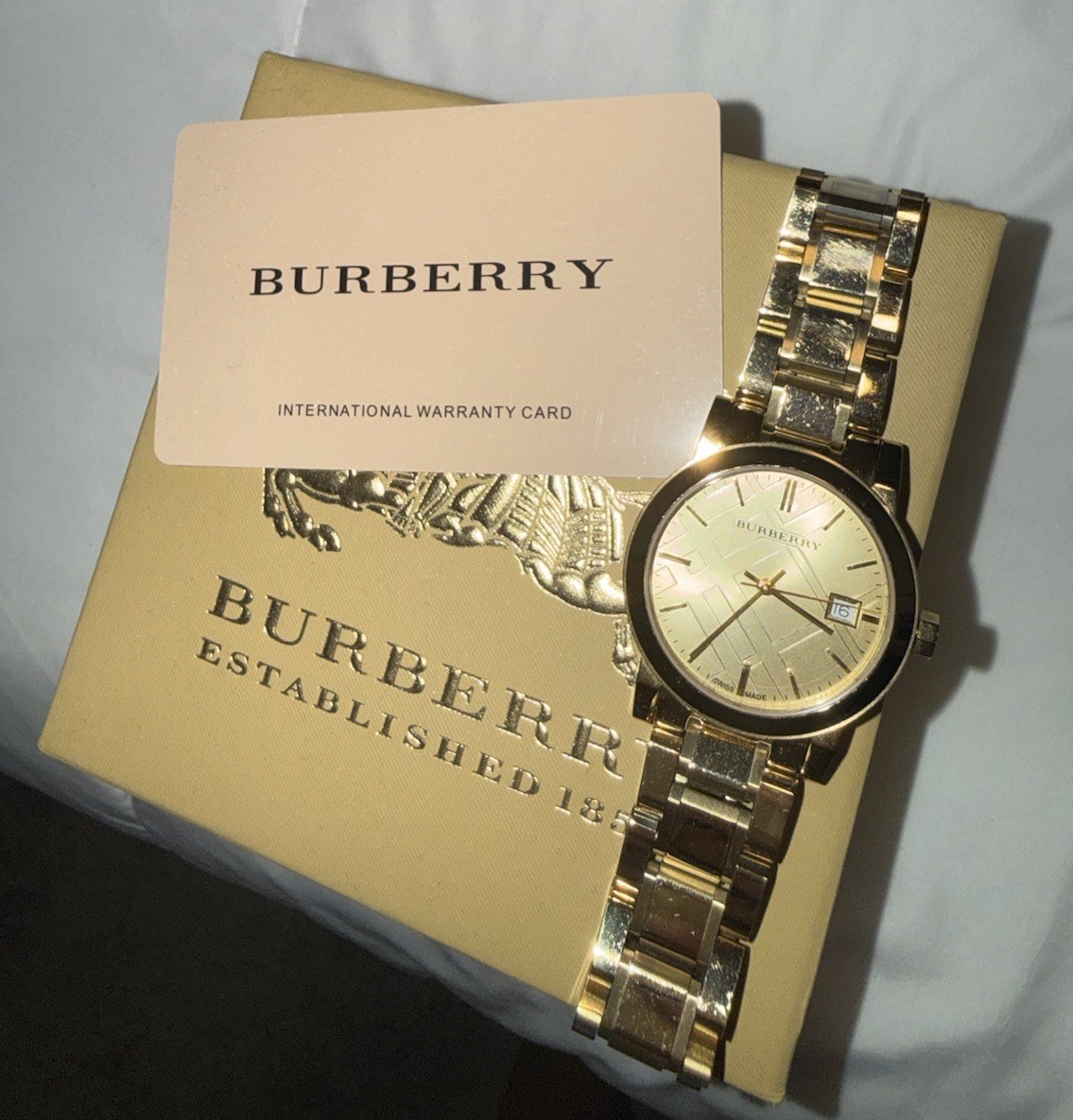 Gold Women’s Burberry Watch W/Box and Warranty Card Working Battery