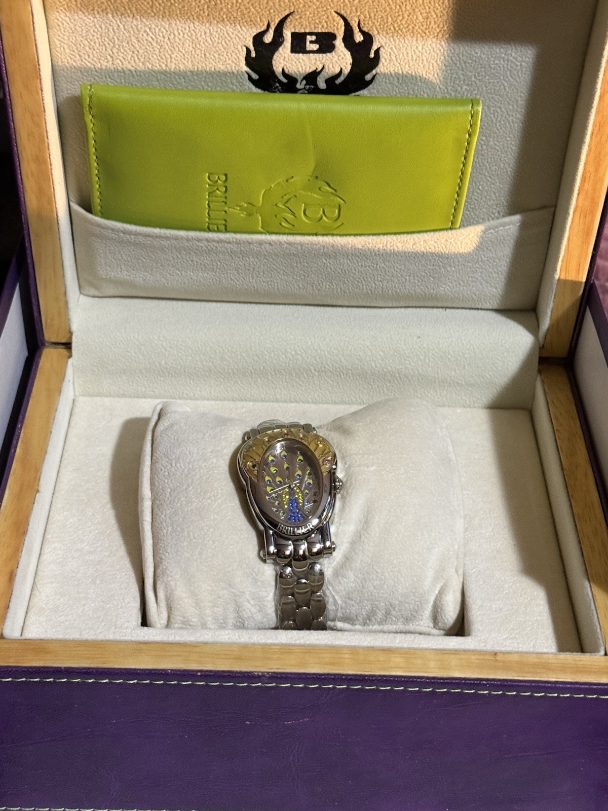 Brillier Royal Plume Stainless Steel Ladies Watch. RARE GEM STONES