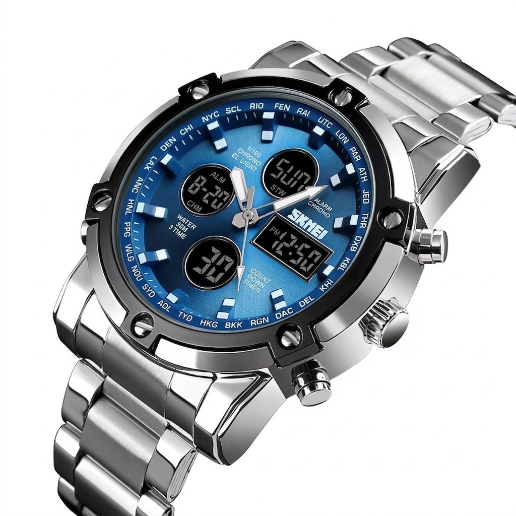 SKMEI Men Quartz Watch LED Digital Steel Wristwatch Casual Business Male Watches