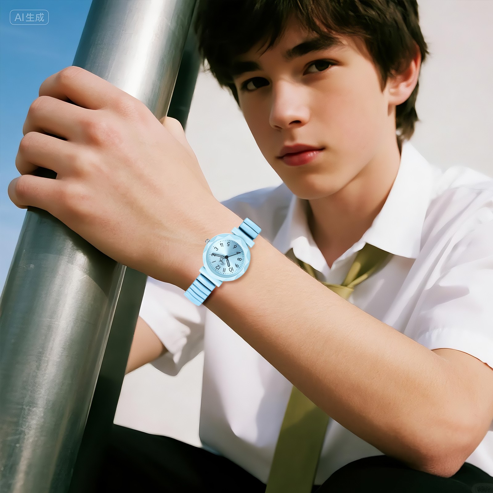 Boy Girl Candy Color Easy Read Stainless Steel Elastic Band Teenager Wrist Watch