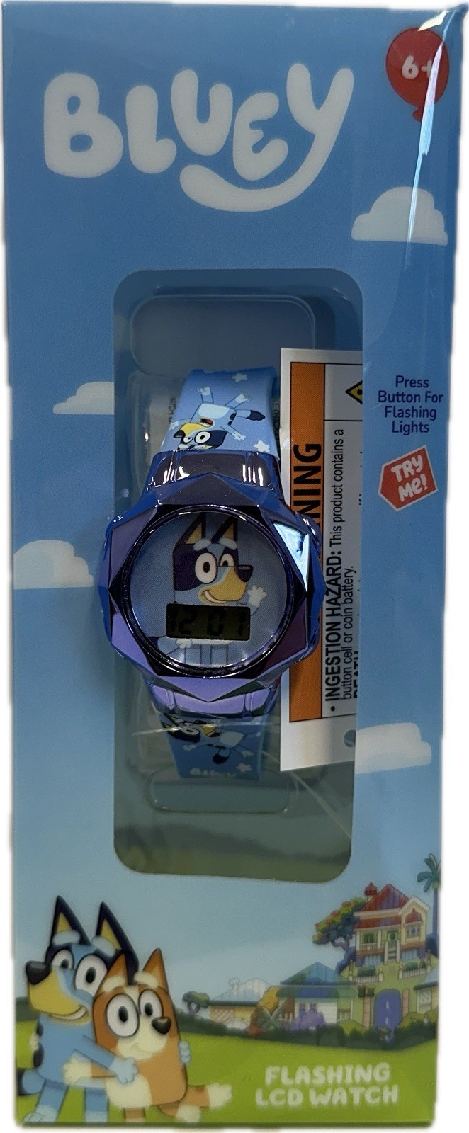 Watch – Bluey – Blue/Purple Wristwatch Digital Flashing LCD Light NEW Boys Kids