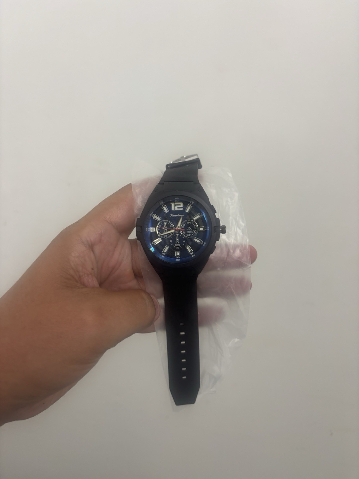 Xenning Chronograph Quartz Wristwatch Blue Dial Black Rubber Strap 48mm 3ATM