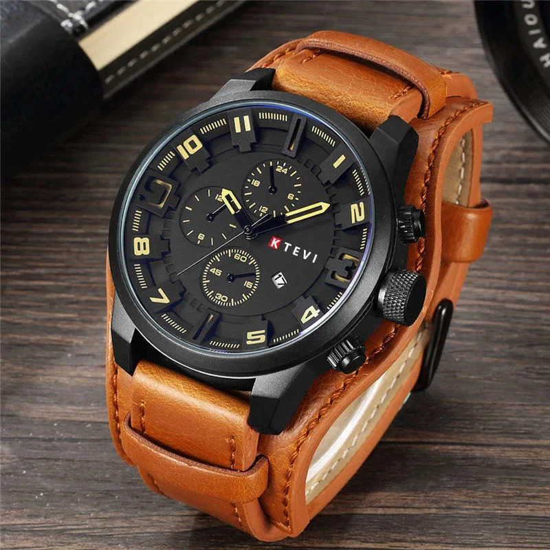 Men’s Watch PU Leather Strap Date Military Style Wristwatch