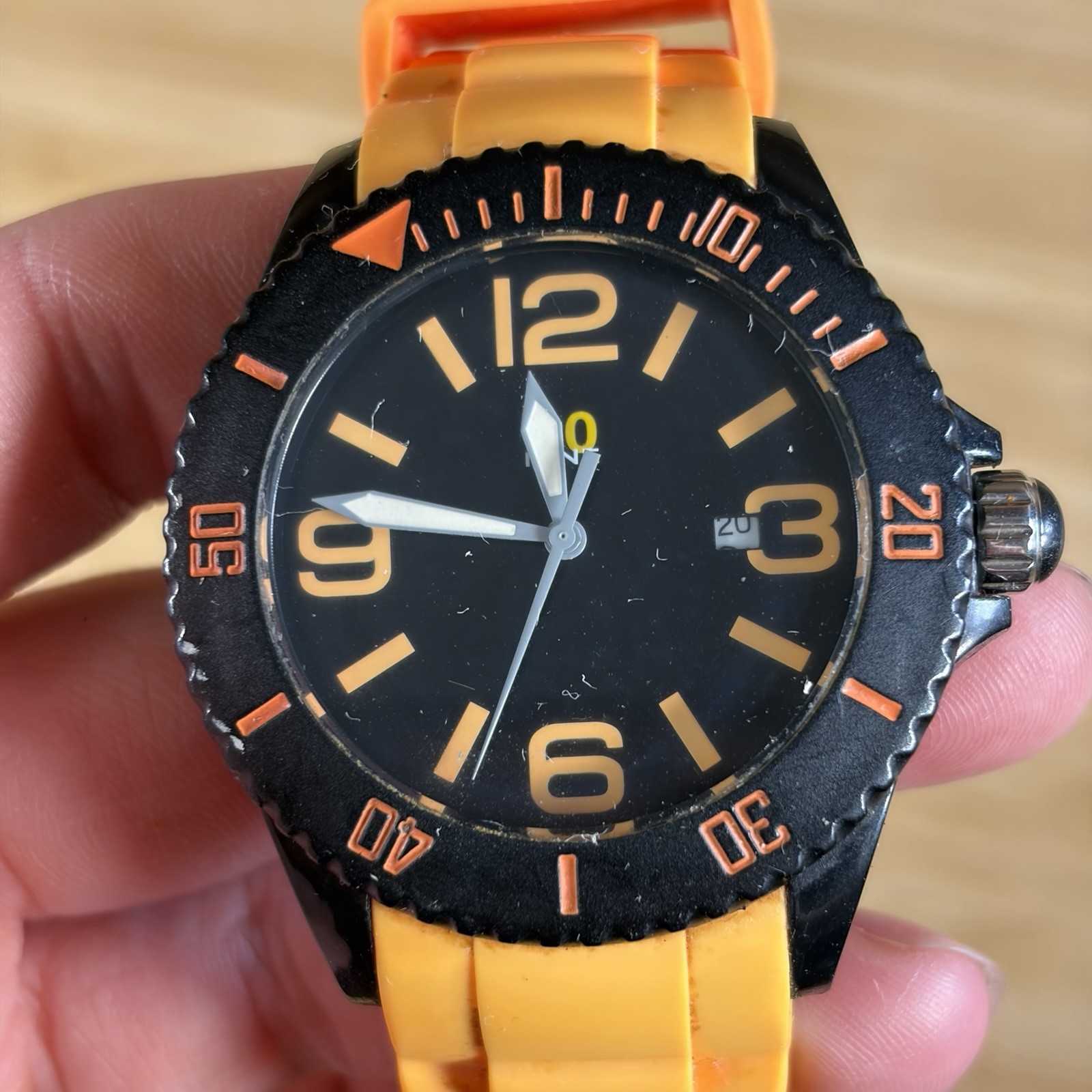 40NINE 46mm Quartz Watch with Black Dial and Orange Silicone Rubber Strap