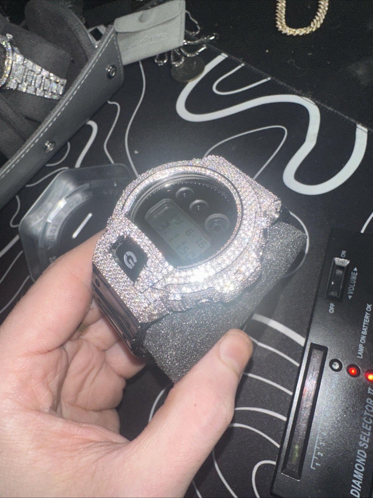 Casio G-Shock DW6900 Custom Iced Moissanite Watch VVS1 D Color Bust Down Digital