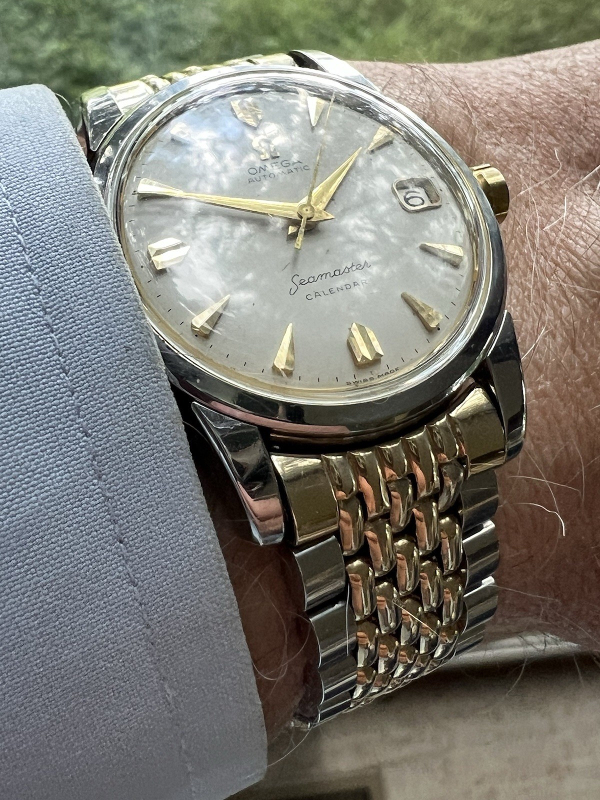 Vtg Omega Seamaster Calendar Watch, Auto Beads of Rice & Arrow Markers, Ref 2849