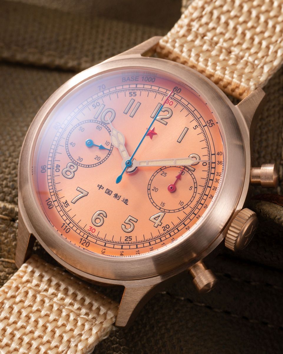RED STAR 1963 Bronze Cusn8 SEAGULL ST19 Chronograph Watch 38mm Swan Neck 50M C3