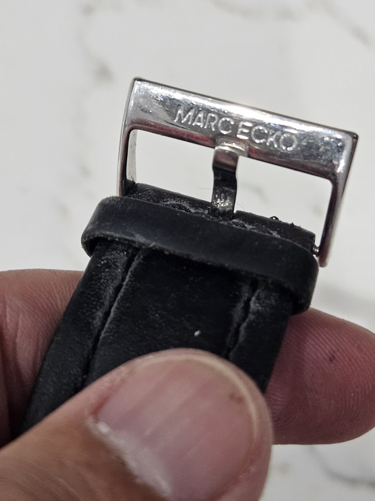 Marc Ecko Watch Black Genuin Leather And Crystals Skull new battery. Runs Good