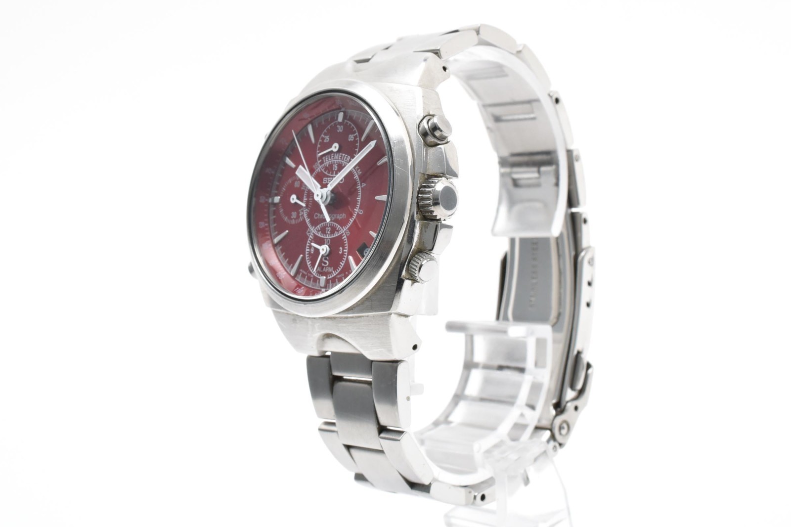 【NEAR MINT】SEIKO Chronograph 7T32-9000 SUS Telemeter Quartz Watch Red Dial Japan