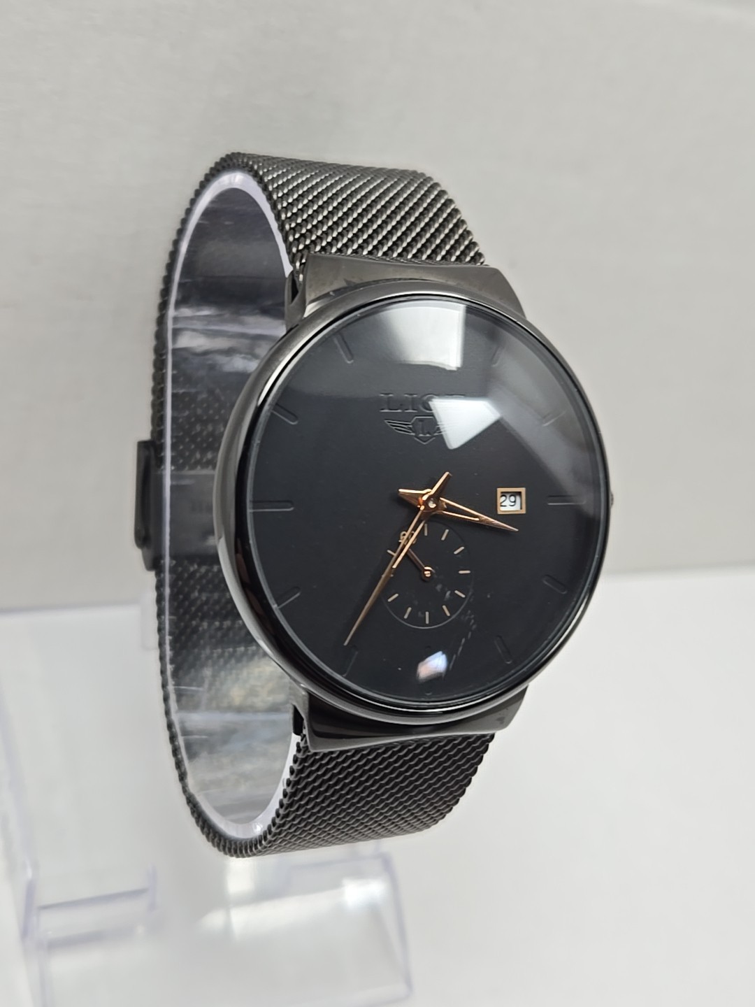 LIGE Dream Black Mesh Stainless Steel Date Quartz Subdial Watch New Battery Mens