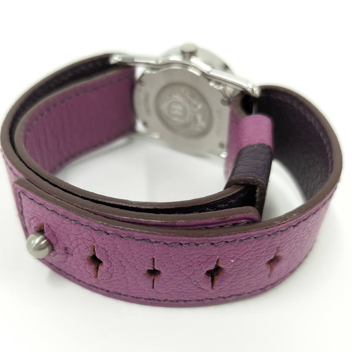 [B1R] Hermes Valenica Watch Ladies Leather Purple Strap White Dial [x8s]