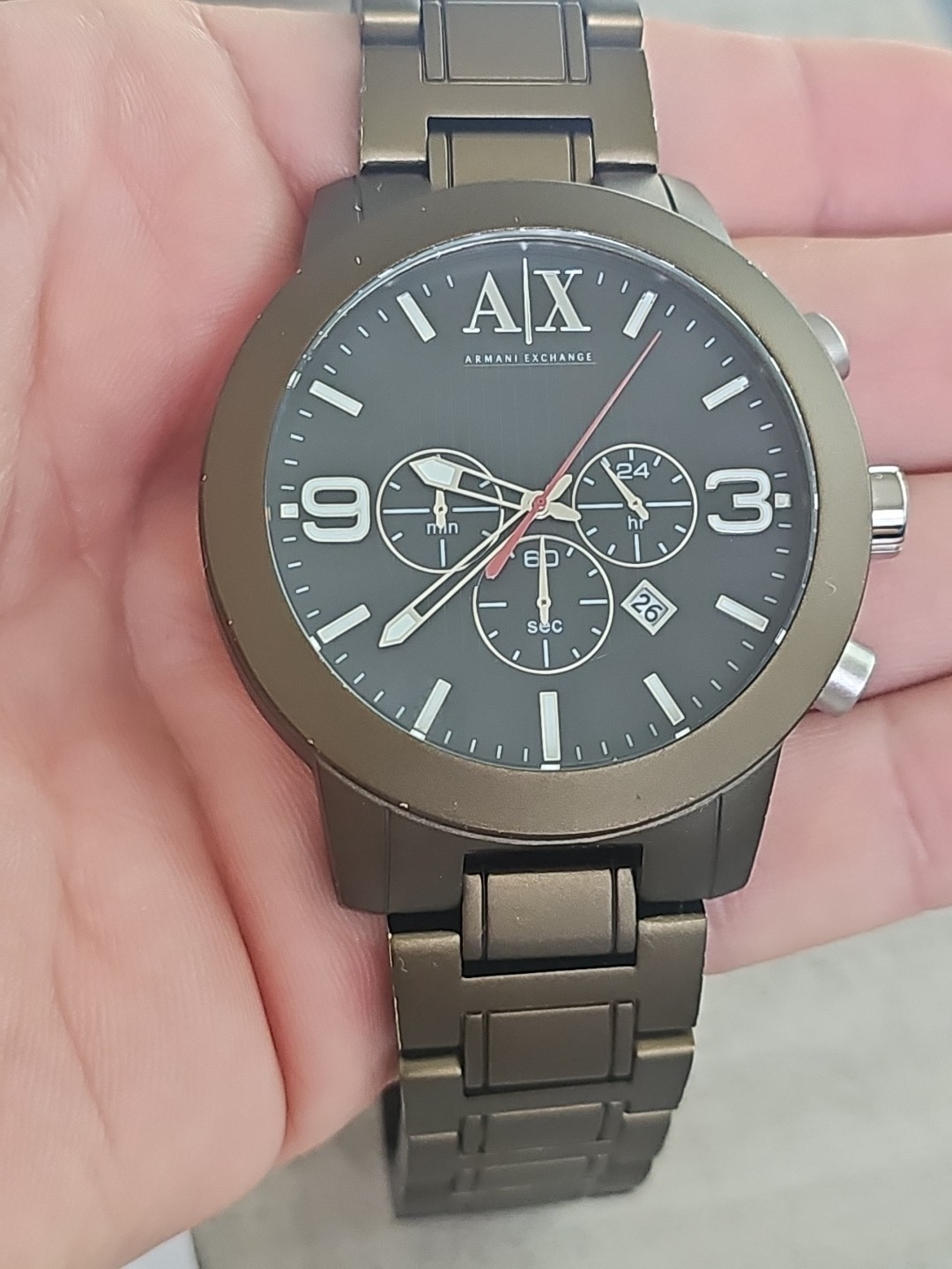 ARMANI EXCHANGE MILITARY GREEN ALUMINUM OVERSIZE DIAL CHRONO WATCH AX1154 #4697