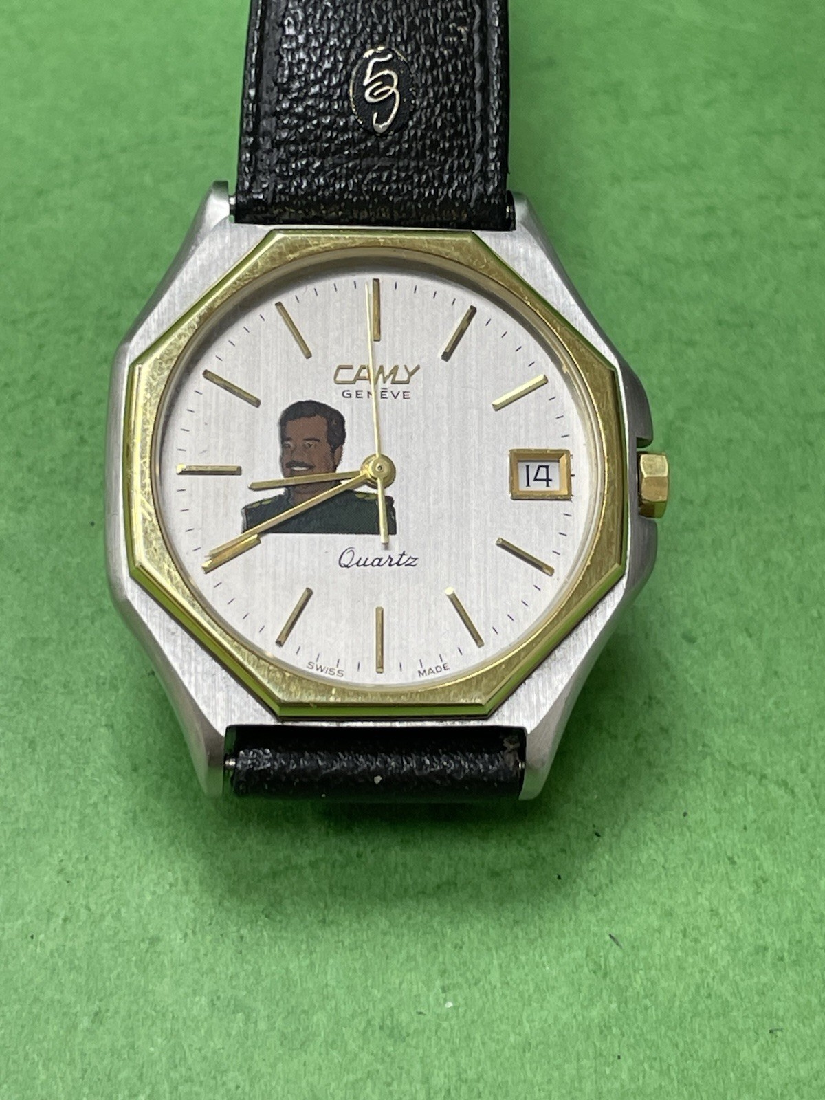 SWISS Cyma President Saddam Hussein Iraq Watch Men Black Dial SS Gold P R2