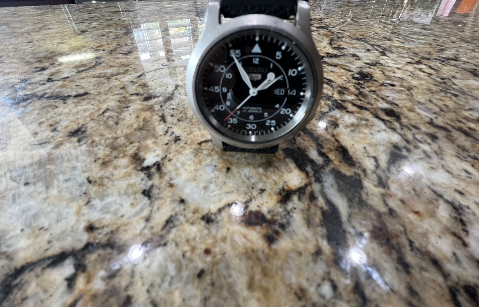 Seiko 5 Mens Watch 37mm Black Dial Automatic 7S26-02J0 Rubber Seiko Band