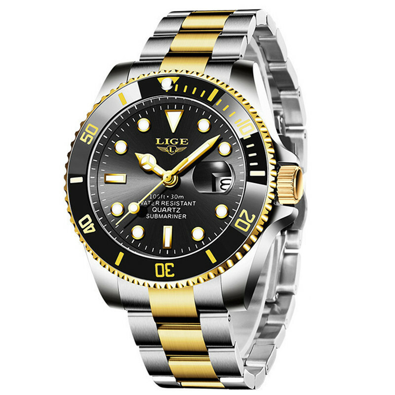 LIGE Men Quartz Watch Brand Luxury Silver Steel Wristwatch Business Male Watches