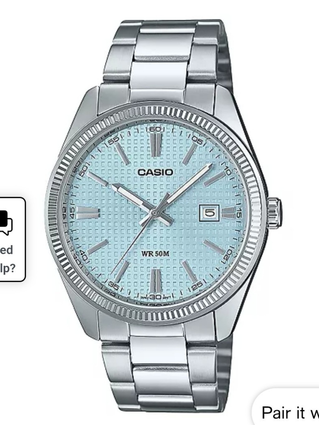 Casio mens Silver Tone Stainless Steel Watch, 38.5mm