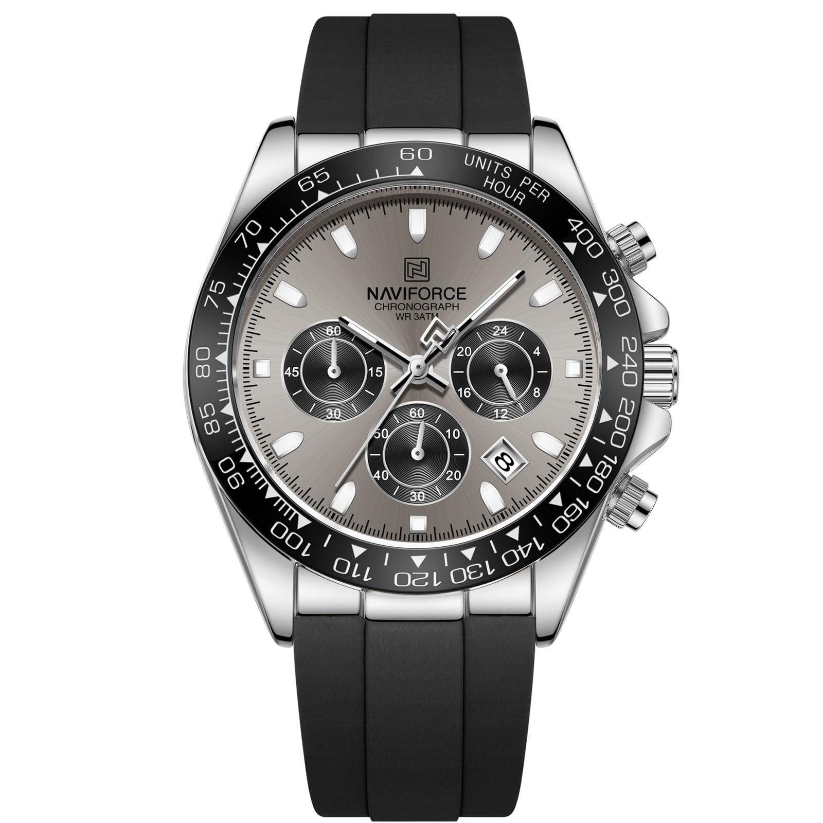 NAVIFORCE Men’s Business Chronograph Watch – Waterproof 3ATM, Silicone Strap
