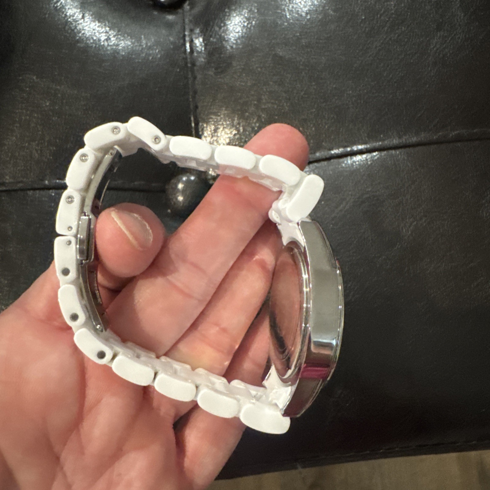 Anne Klein 12/2199 White Ceramic Band Crystal Accented NEEDS BATTERY