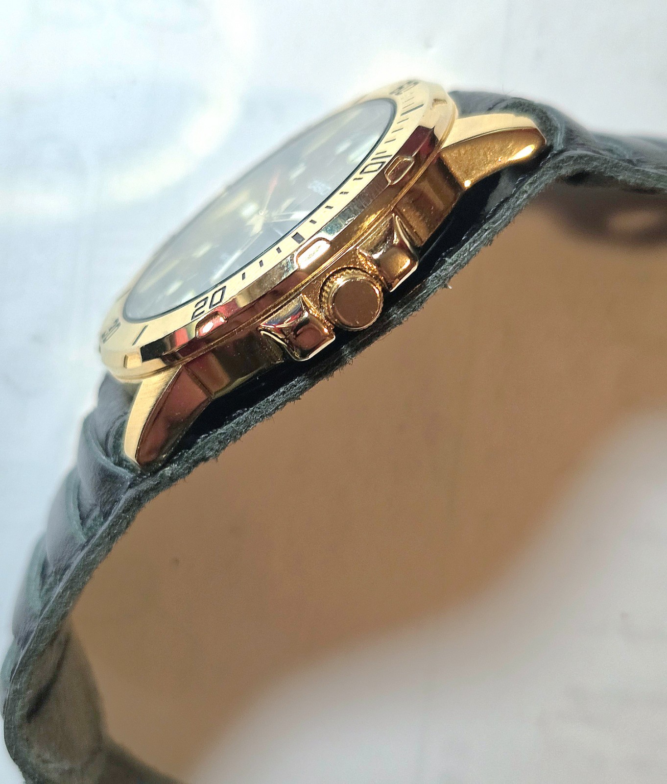 Casio MTP-VD01 Diver Style Fixed Bezel Gold Quartz Black Leather Cuff Watch 43mm