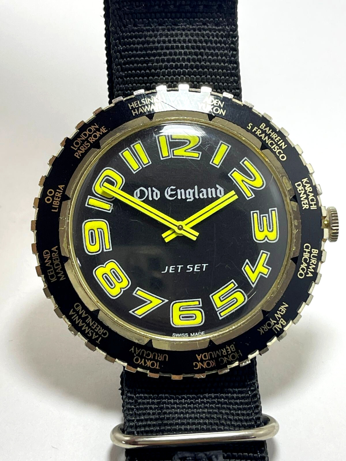 VINTAGE OLD ENGLAND JET SET MANUAL WORLD TIME Cal. BASE BFG 866 JUMBO 60s