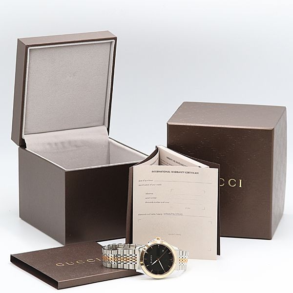 Excellent Condition Working with Box Gucci G Timeless 126.4 QZ Date Black Dial M