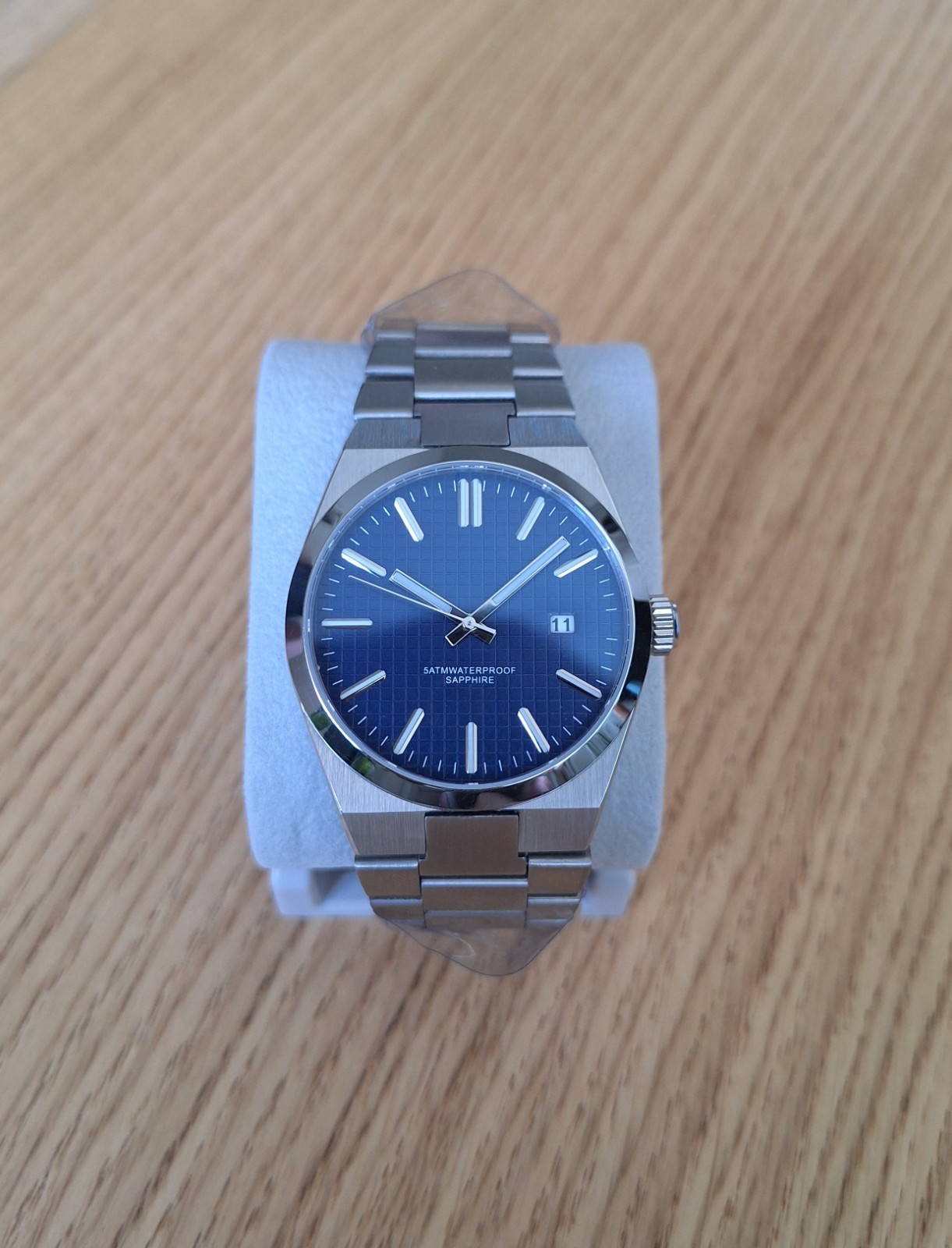 40mm Custom Homage Watch – Blue Textured Dial, Sapphire Crystal, Miyota Quartz