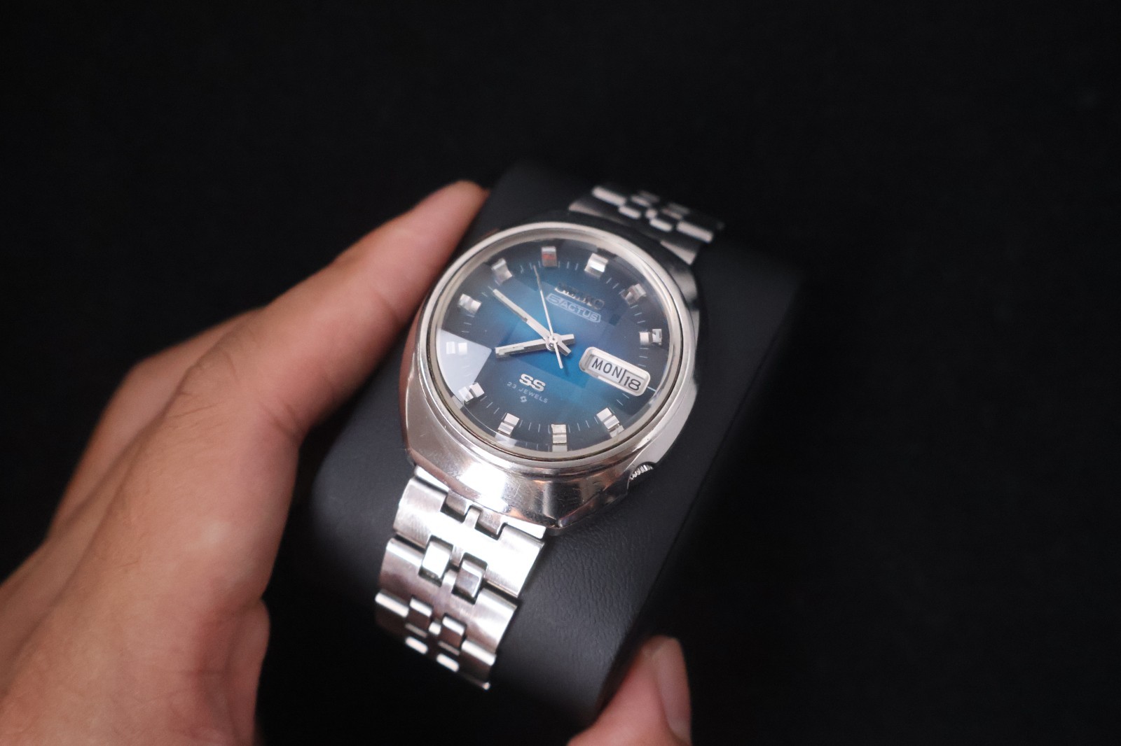 [Serviced] Rare Vintage 1973 Seiko 5 Actus SS Blue Dial 23 Jewels 6106-7590