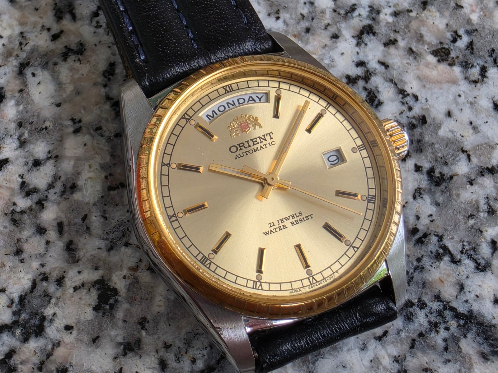 RARE Vintage Orient President Day/Date Auto Watch Rare Gold Dial 46e001-91