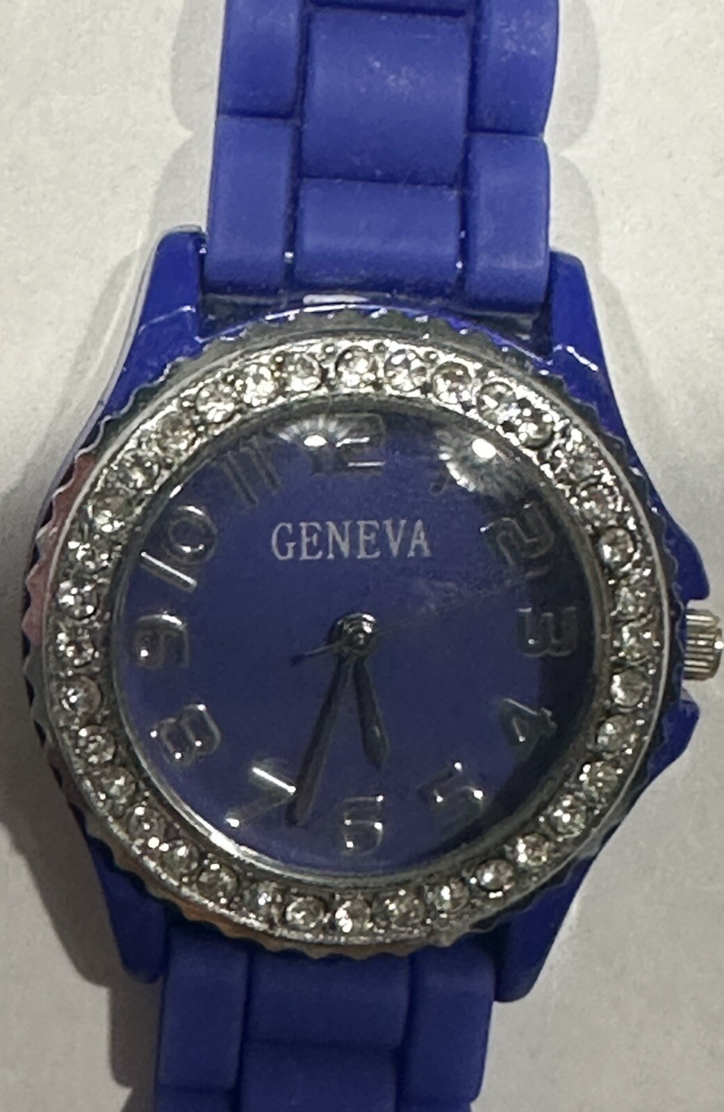 Geneva Wrist Watch w Sparkly Rhinestones BLUE Silicone Rubber Strap – Works
