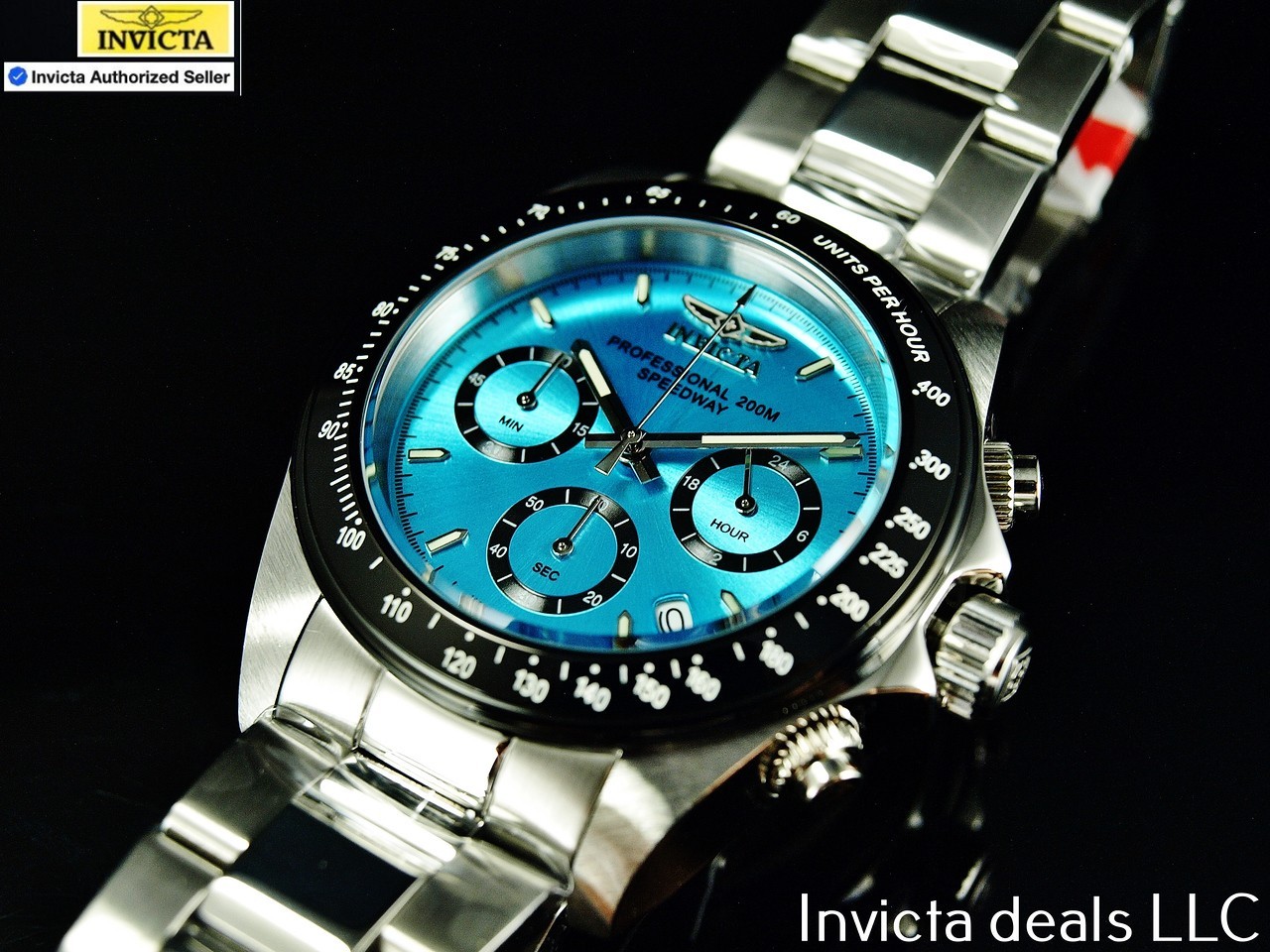 Rare Invicta Men’s 40mm SPEEDWAY DRAGSTER Chronograph TURQUOISE DIAL 200m Watch