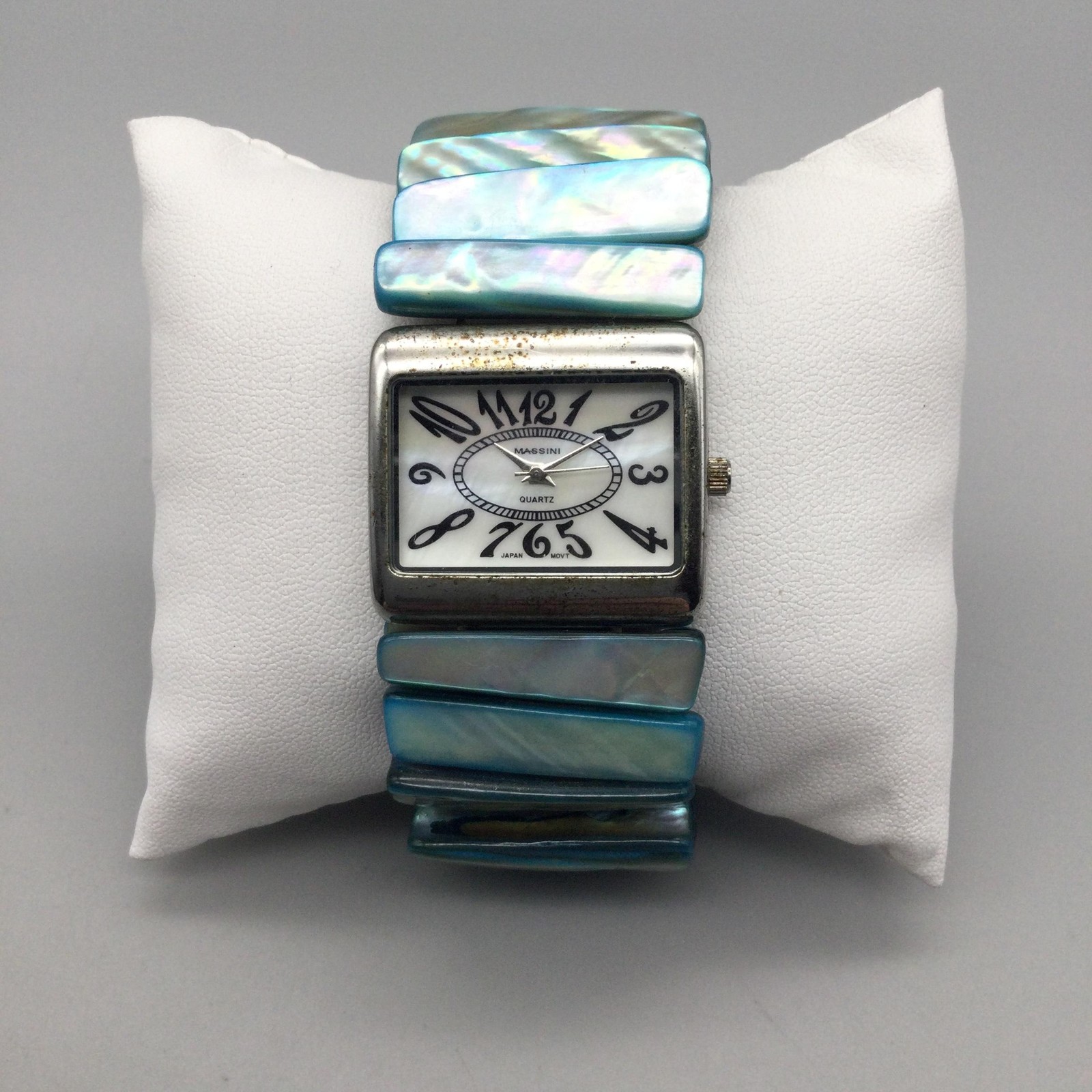 Massini Womens Watch 30mm MOP Dial Blue Shell Stretch Bracelet New Battery