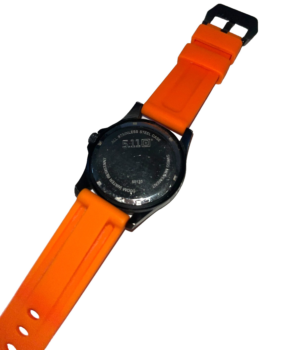 5.11 Analog Mens Sports Wristwatch Gray Dial Orange Band Stainless Steel 50133