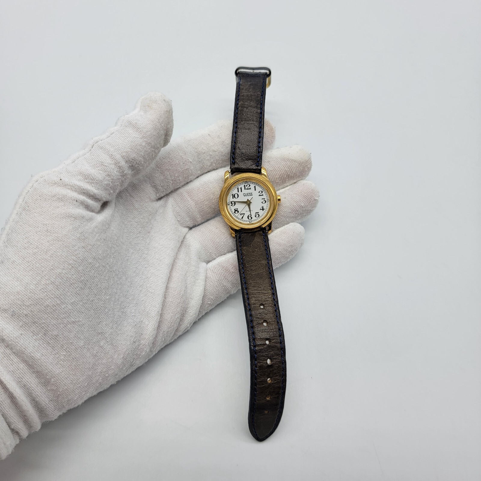 Guess Women Watch 25mm Gold Tone Dark Brown Leather Band *