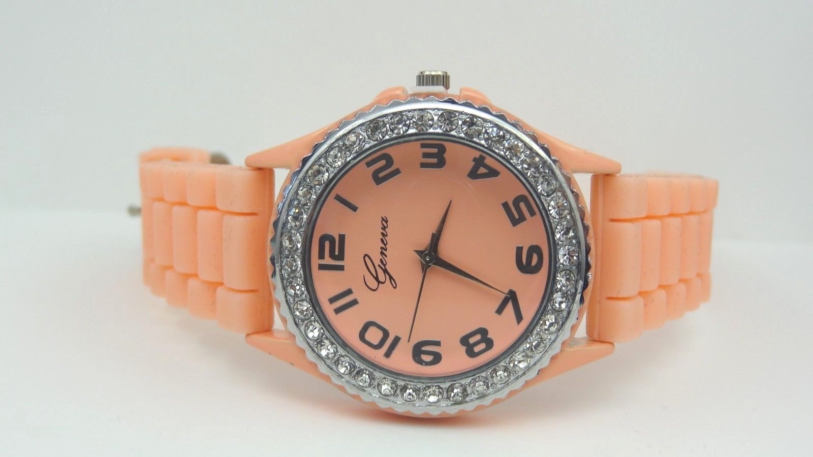 Geneva Crystals Light Pink Dial & Rubber Band Plastic Round Women’s Watch